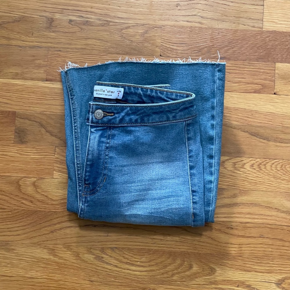 light blue high-waisted flare jeans